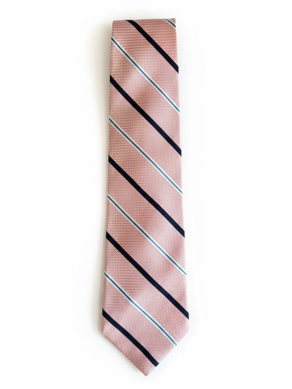 Grant Thomas Silk Tie Pink Blue Stripe Classic Preppy Necktie